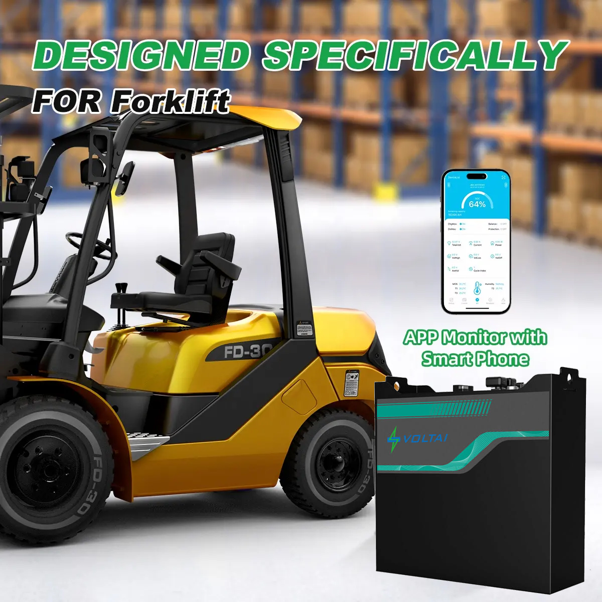 Eco-friendly 48v Forklift Lithium Battery With APP Monitor
